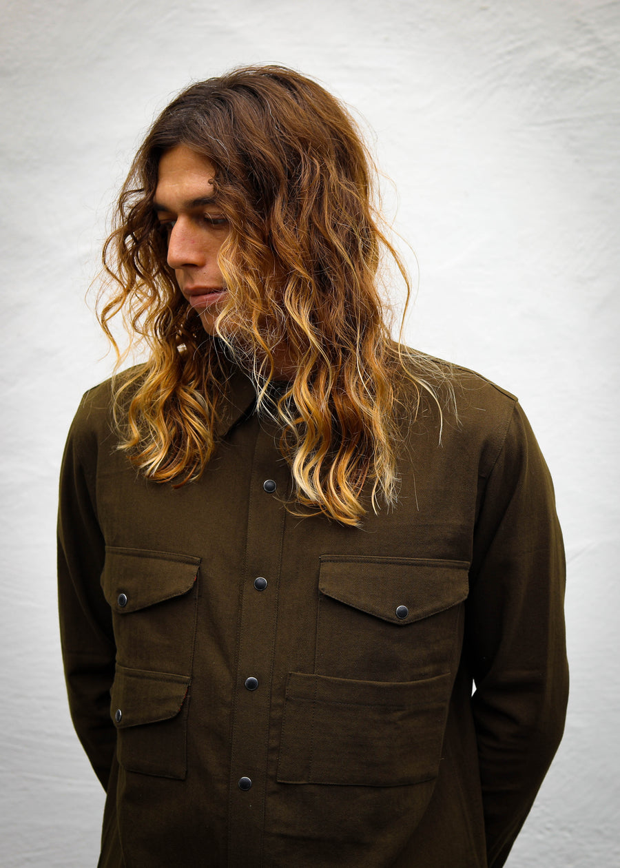 Cahill LS Olive Herringbone